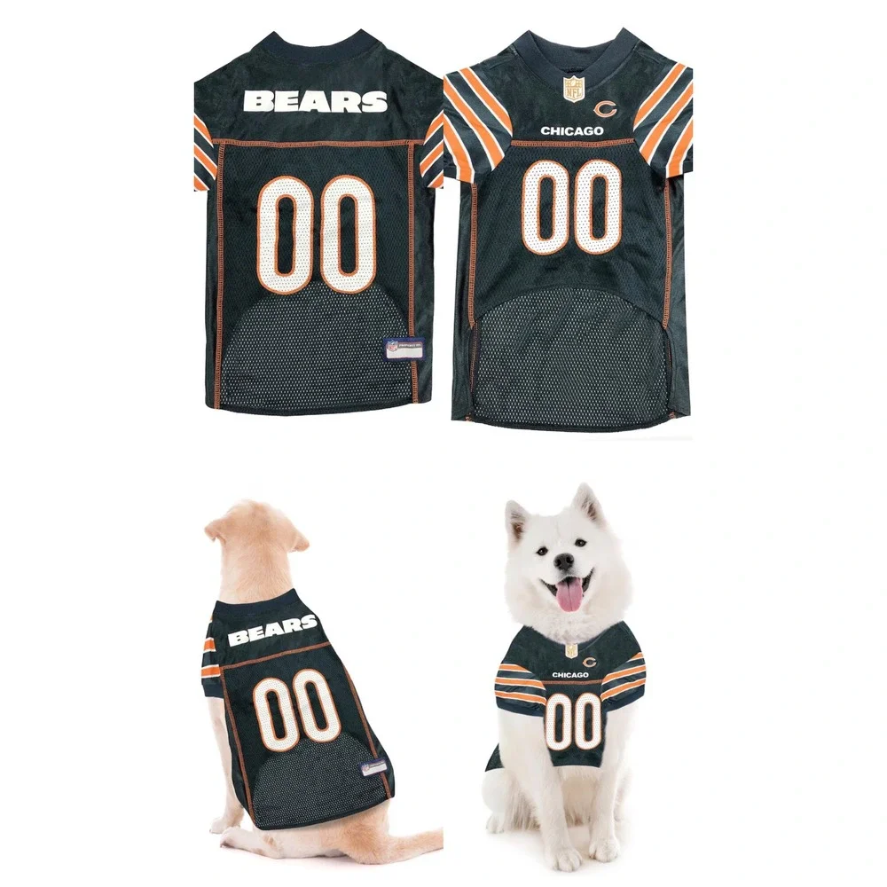 NFL Chicago Bears Dog Jersey Navy Blue Orange Mesh Pet Shirt Size Large 00